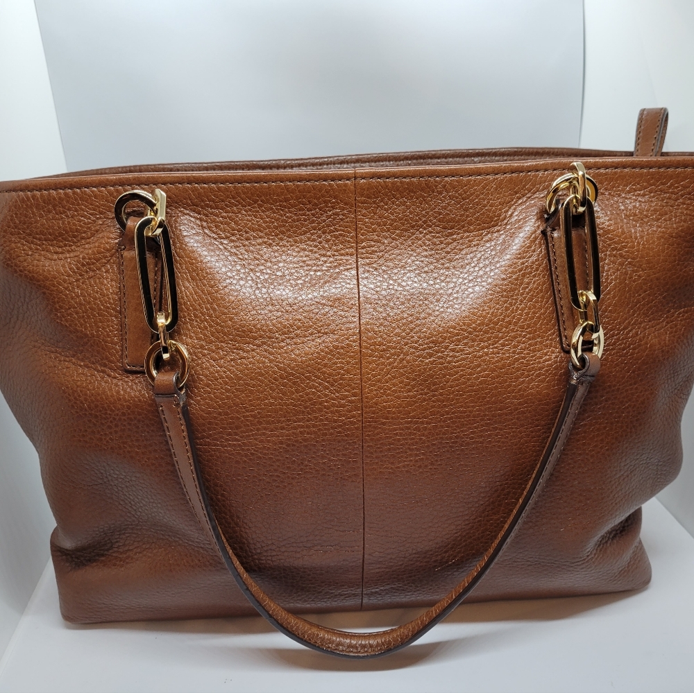 Cognac Pebble Leather COACH Tote Bag - Picture 10 of 16